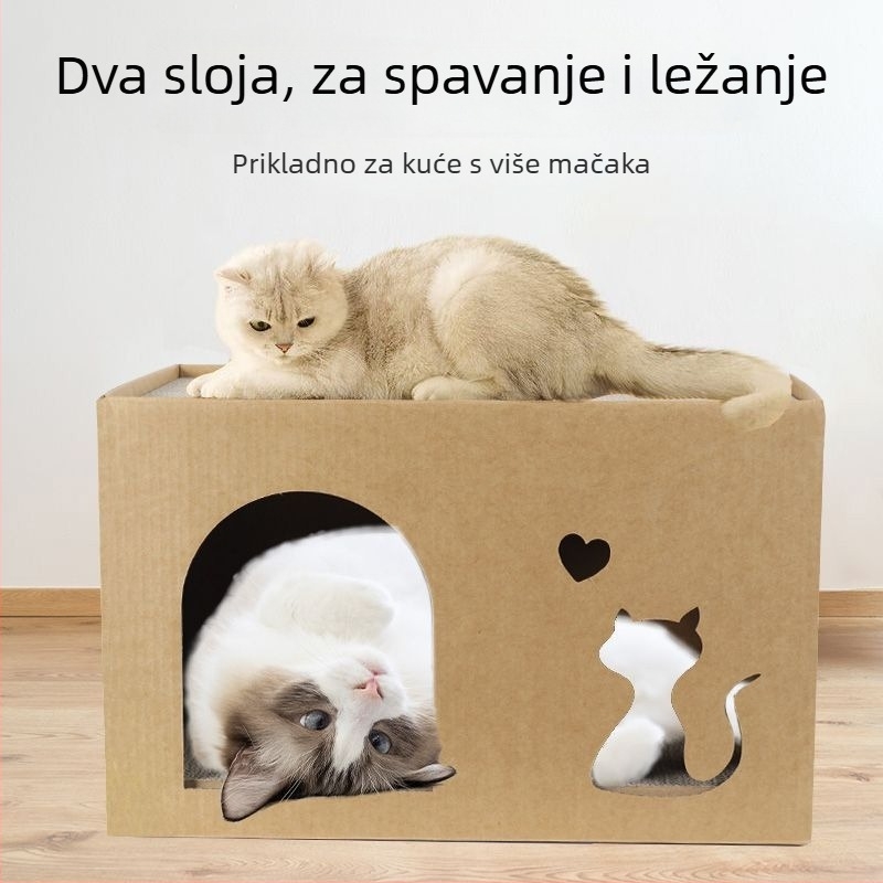 Ploča za grebanje mačaka s integriranim gnijezdom, otporna na ogrebotine i habanje, bez ispadanja dlake, dvostrano valoviti papir, kutija-mačja kućica igračka