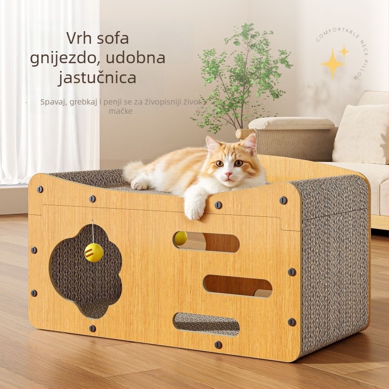 Mačje grebalice i kućica u jednoj – vertikalni dizajn od MDF-a i valovitog kartona, model YPB007, jednostavan stil, pakiranje: 8 kom. velikih po kutiji; 6 kom. ekstra velikih po kutiji.