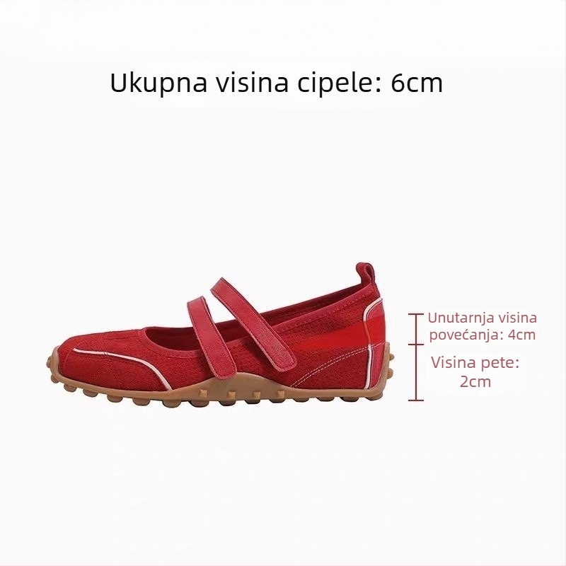 Ženske Mary Jane cipele s skrivenim povećanjem visine, Velcro zatvarač, gornji dio od prave kože, podstava od ovčje kože, gumena potplata