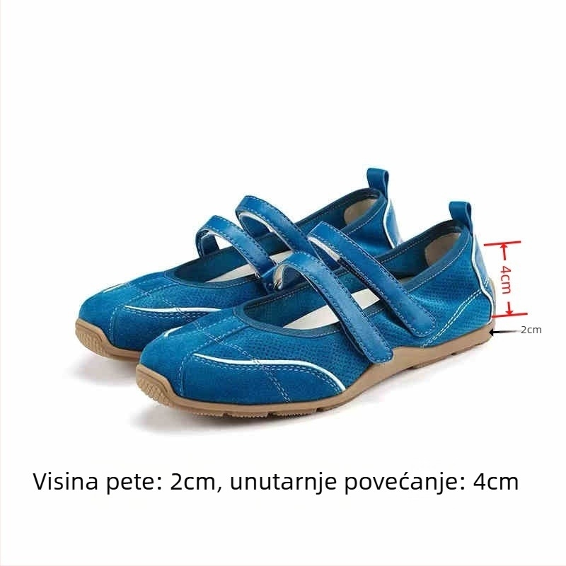 Ženske Mary Jane cipele s skrivenim povećanjem visine, Velcro zatvarač, gornji dio od prave kože, podstava od ovčje kože, gumena potplata