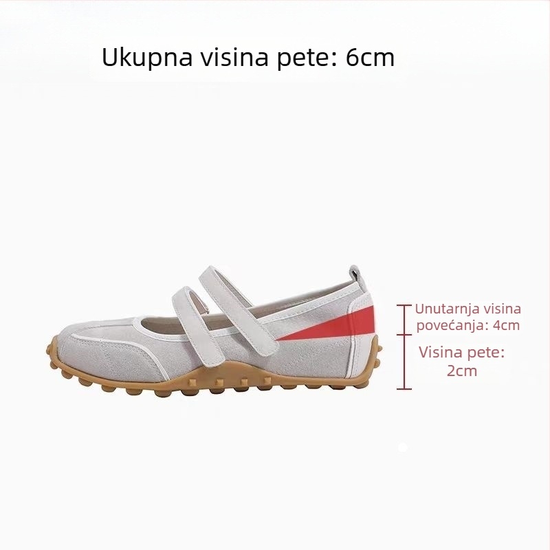 Ženske Mary Jane cipele s skrivenim povećanjem visine, Velcro zatvarač, gornji dio od prave kože, podstava od ovčje kože, gumena potplata