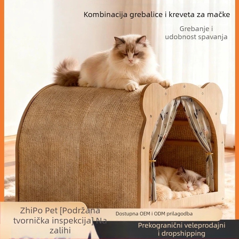 Sisalska ploča za grebanje s integriranim gnijezdom za mačke — sve-u-jednom, XXL veličina, izdržljiva, bez opadanja dlake, za sve sezone