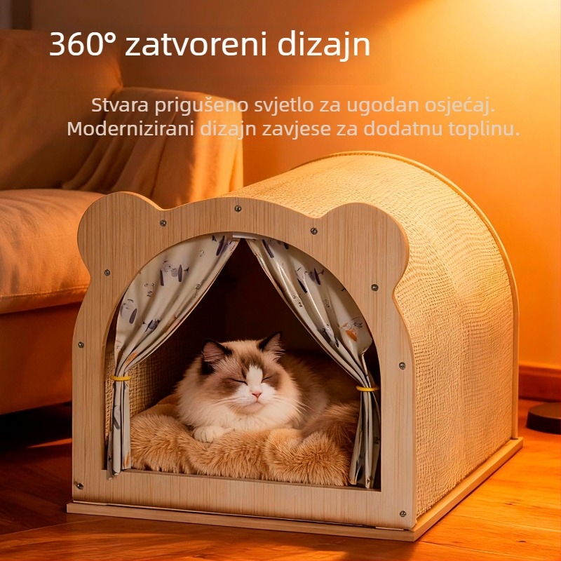 Sisalska ploča za grebanje s integriranim gnijezdom za mačke — sve-u-jednom, XXL veličina, izdržljiva, bez opadanja dlake, za sve sezone