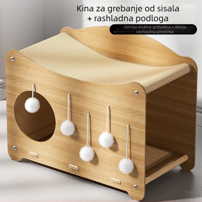 Snowball mačji škrtač s integriranim gnijezdom — drvena konstrukcija, jednostavan stil