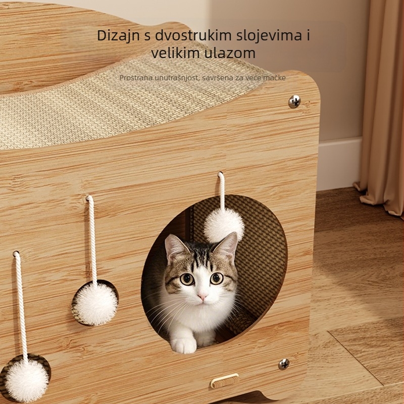Snowball mačji škrtač s integriranim gnijezdom — drvena konstrukcija, jednostavan stil