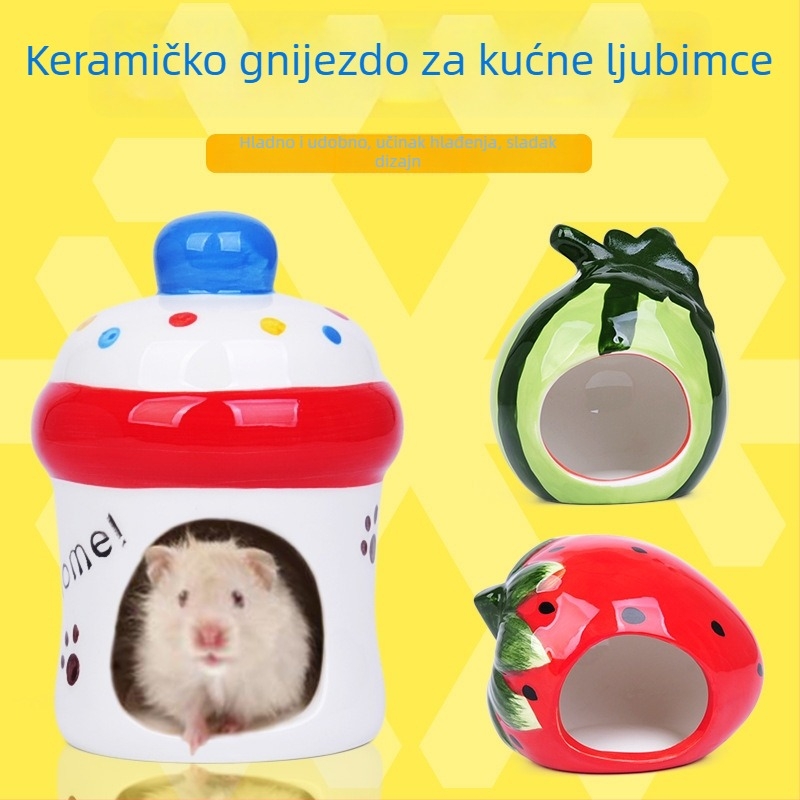 Keramičko gnijezdo za hrčka, za sve sezone, oblik bočice za mlijeko, motiv jagode i dinje, sladak voćni dizajn
