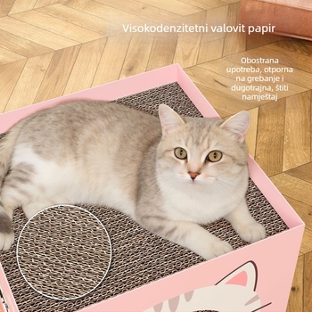 Okrugla mačja grebalica i krevet – integrirani dizajn, karton gofrirani materijal, karikativni stil, marka HELLOLEIBOO/Laiben, model 1, 1 komad u pakiranju
