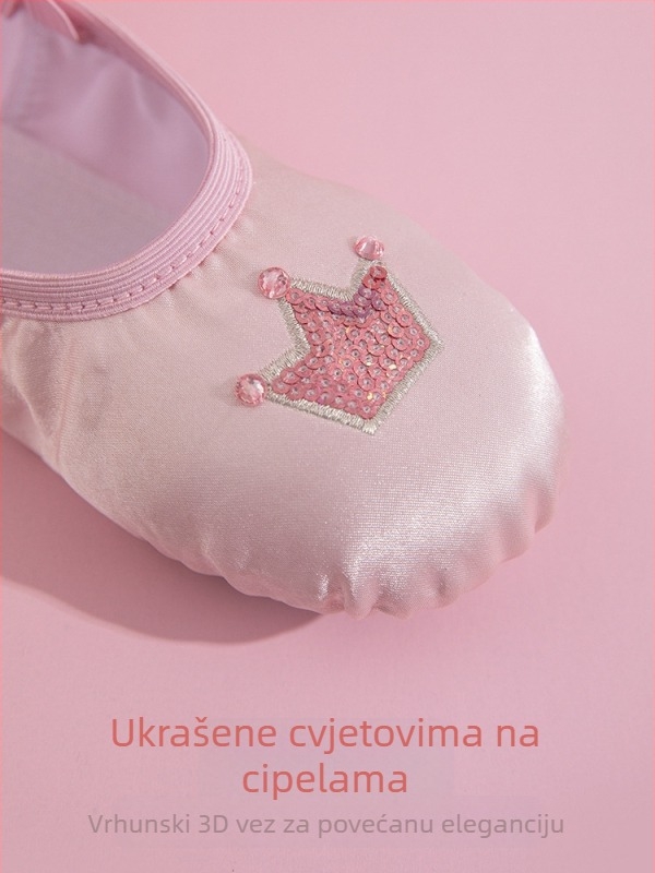 Dječje plesne cipele za djevojčice s dizajnom krune, gornji dio od svile, potplat s otiskom mačje šape, Speed angel