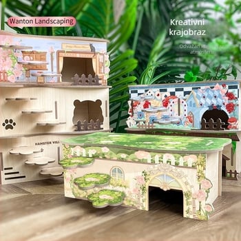 Dvokatna drvena kućica za hrčka s okruglim oblikom, unutarnja upotreba, vodootporna