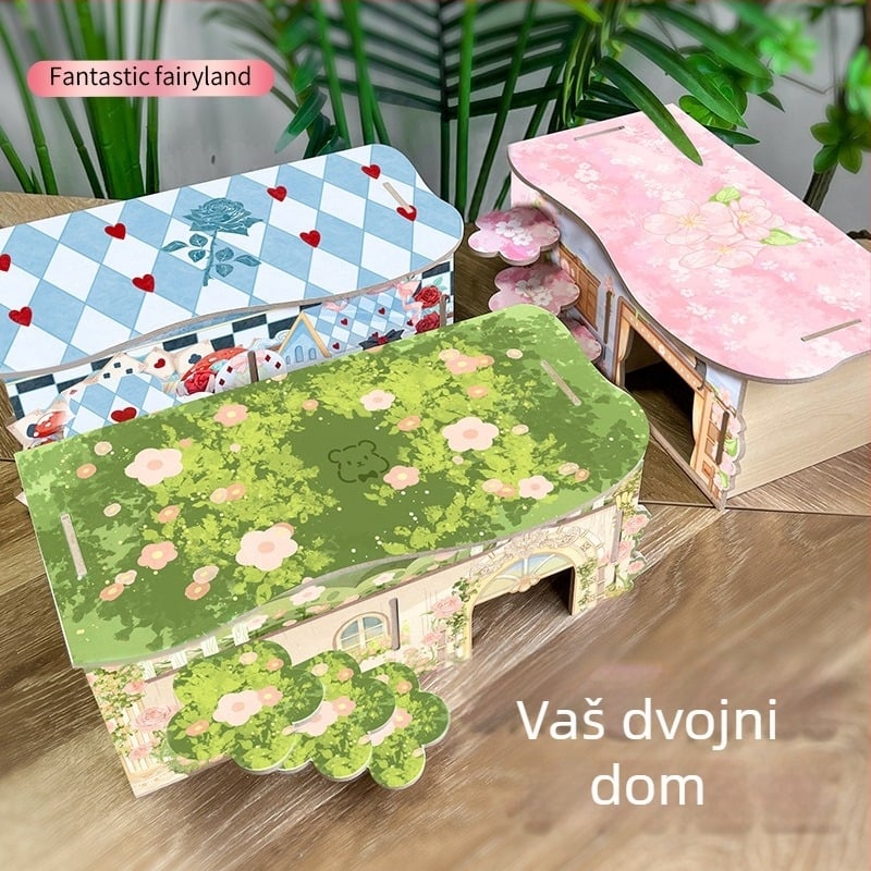 Dvokatna drvena kućica za hrčka s okruglim oblikom, unutarnja upotreba, vodootporna