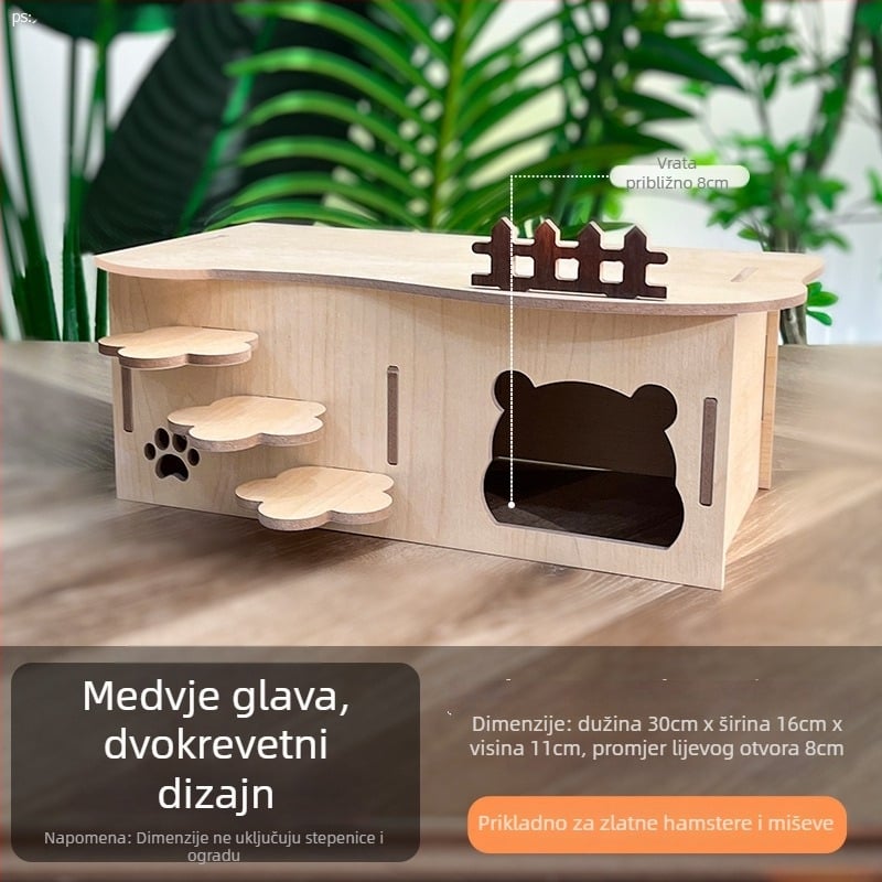 Dvokatna drvena kućica za hrčka s okruglim oblikom, unutarnja upotreba, vodootporna