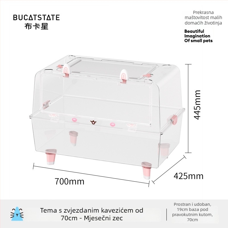 Kavez za hamstera - pravokutnog oblika, plastični, ventiliran i prozračan, jednostavan za čišćenje, prenosiv