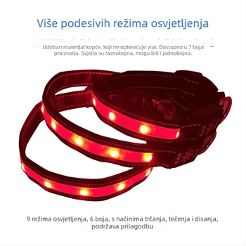 LED osvijetljivi pasji ogrlica, USB punjiva, IPX7 vodootporna, najlon, monohromatski uzorak