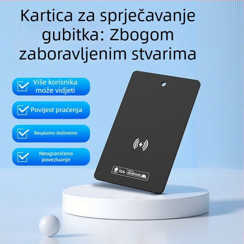 GPS tracker za novčanik protiv gubitka, Bluetooth, bežično punjenje, vodootporan, 120 mAh baterija, ABS materijal