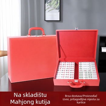 PU kožna kutija za mahjong i žetone s drvenim jezgrom i flanelnom podstavom – prijenosna kutija za društvene igre