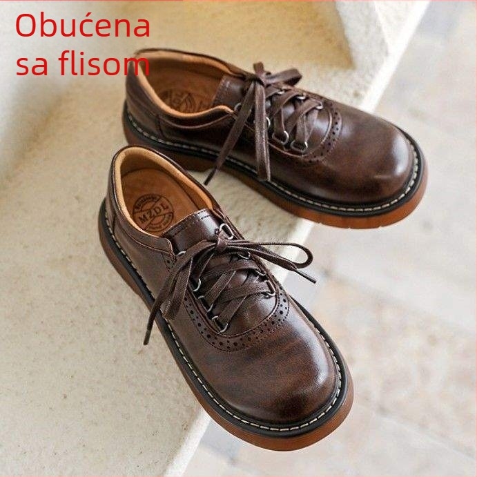 Cipele s ravnim đonom, Brogue dizajn, Mori Girl stil, gornji dio od dvostruke kože, niska peta