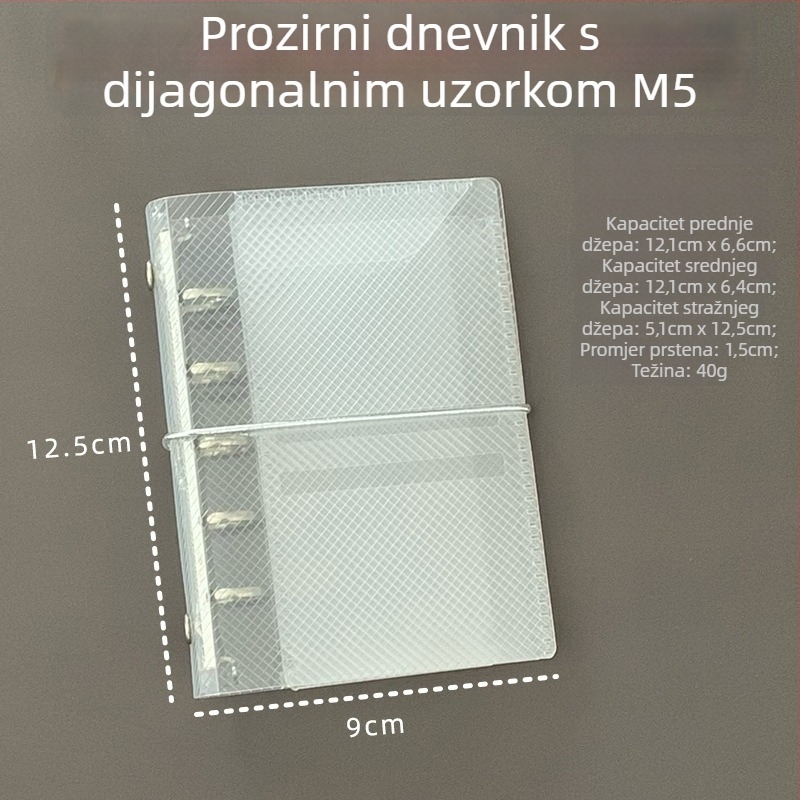 M5 kućište za listove za planere A7/A6, prozirni PP s uzorkom twill, prijenosno tanak kućište