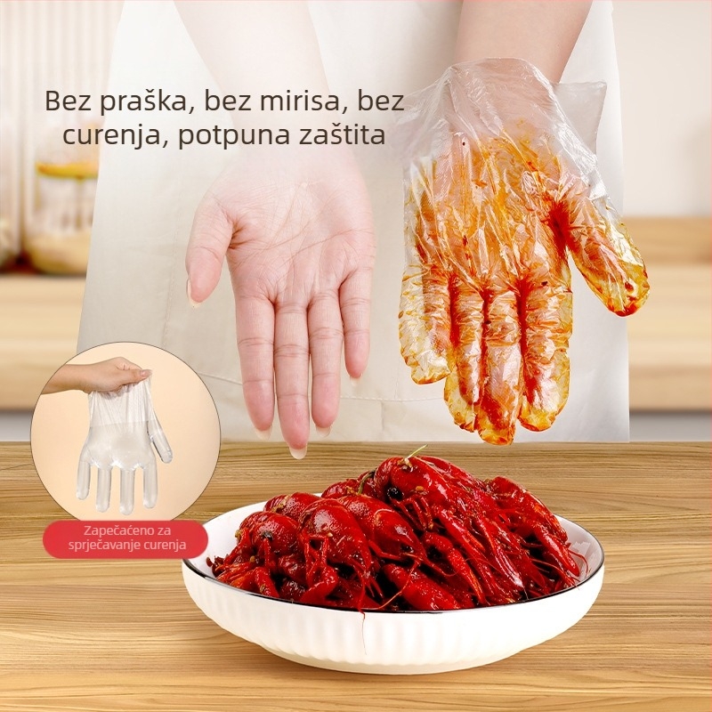 Jednokratne PE rukavice, prehrambene klase, debele, prozirne, protuklizne, 200 komada po kutiji, 56 kutija