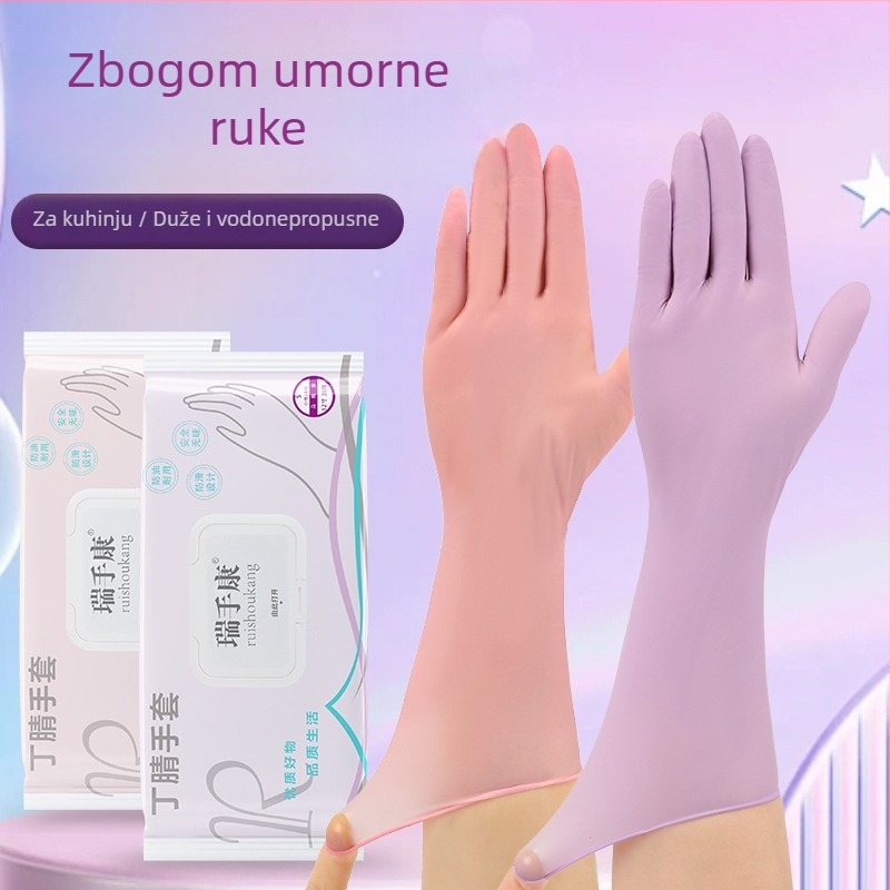 Jednokratne nitril rukavice za pranje posuđa, duge, debeli, otporne na ulje i vodootporne, za kućnu kuhinju