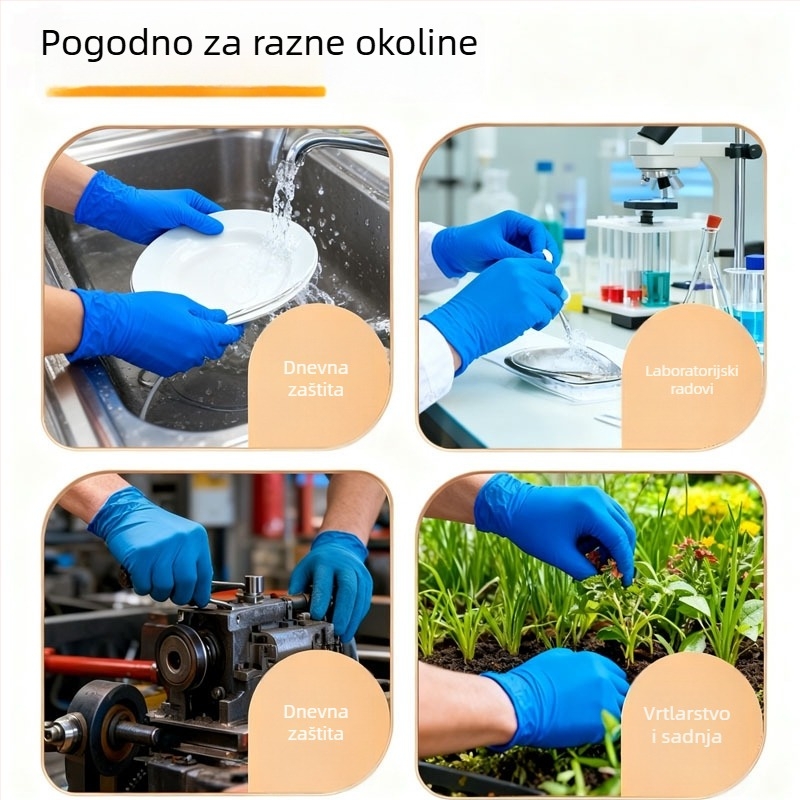 Jednokratne nitrilne rukavice, bez praha, 5 g, otporne na ulje i kiseline i baze, kvalitete hrane