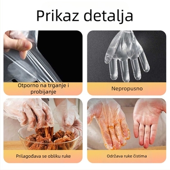 Jednokratne rukavice za catering, prozirne, deblje PE, za rukovanje hranom, uključujući sladkovodnog raka, pojedinačno pakirane, pogodne i za njegu kose