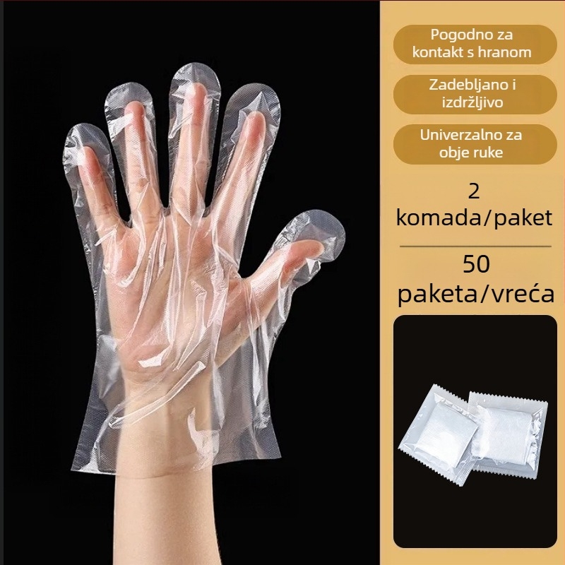 Jednokratne rukavice za catering, prozirne, deblje PE, za rukovanje hranom, uključujući sladkovodnog raka, pojedinačno pakirane, pogodne i za njegu kose