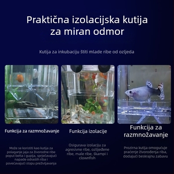 Kutija za inkubaciju akvarija s vanjskim kukom, prozirna PC kutija za izleganje guppyja