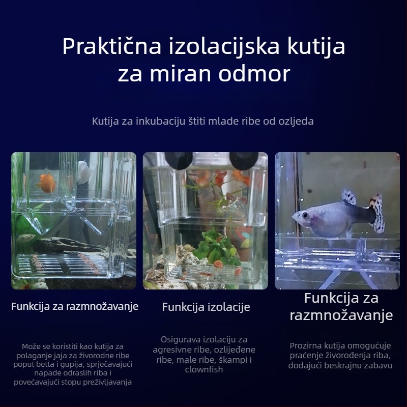 Kutija za inkubaciju akvarija s vanjskim kukom, prozirna PC kutija za izleganje guppyja
