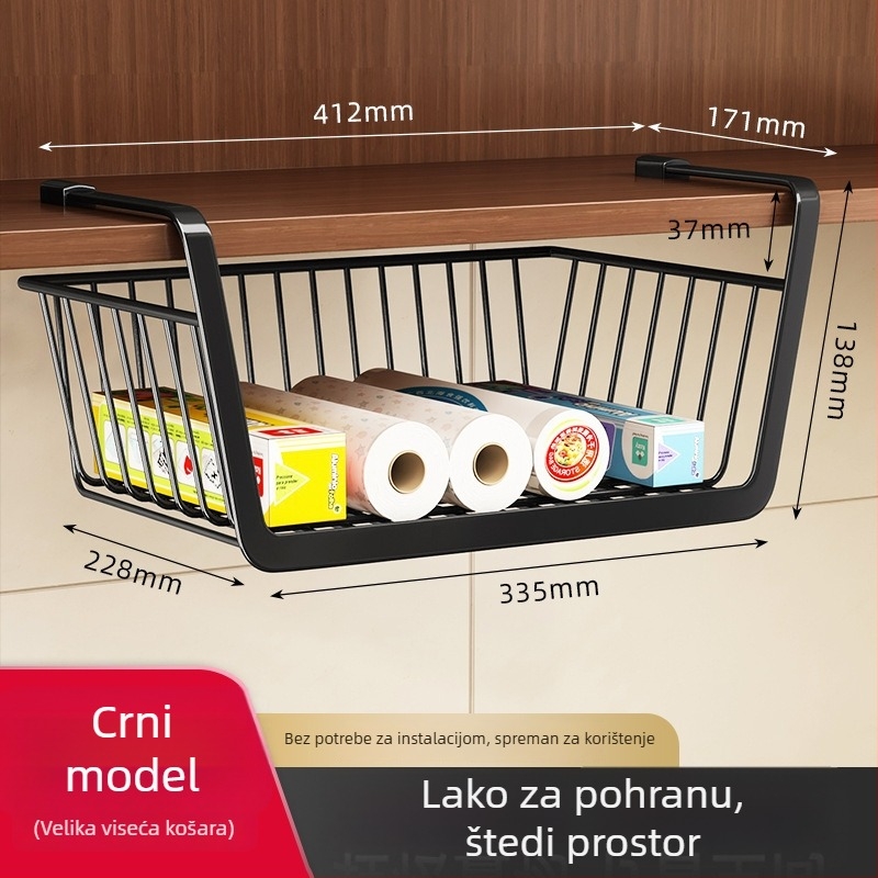 Držač kuhinjske papirne role bez bušenja za ormarić — drži papir, foliju i vrećice; izrađen od karbonskog čelika; skandinavski stil.