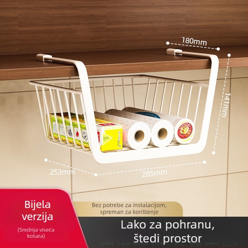 Držač kuhinjske papirne role bez bušenja za ormarić — drži papir, foliju i vrećice; izrađen od karbonskog čelika; skandinavski stil.