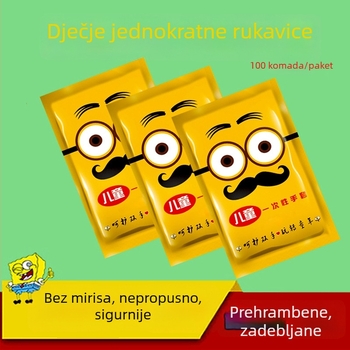 Dječje jednokratne rukavice od plastike, prozirne, 0,8 mm debljine, s otiskom logotipa, mogućnost prilagodbe