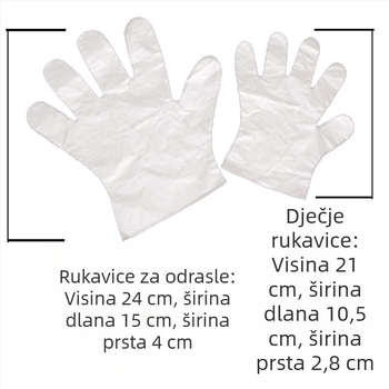 Dječje jednokratne rukavice od plastike, prozirne, 0,8 mm debljine, s otiskom logotipa, mogućnost prilagodbe