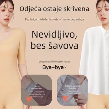 Damski termalni osnovni sloj od najlona – gornji dio s U izrezom, rukav 3/4, hlače do dužine 3/4; brzo se suši, prozračan, toplina