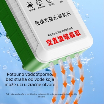 AERATOR kisika za vanjski ribolov i kućni akvarij, prijenosni, punjivi, vodootporni, velik kapacitet