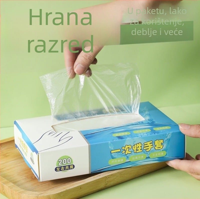 Jednokratne rukavice od polietilena, prehrambene kvalitete, debeli, prozirni, otporni na habanje, za kuhinju i catering, u kutiji od 120 komada
