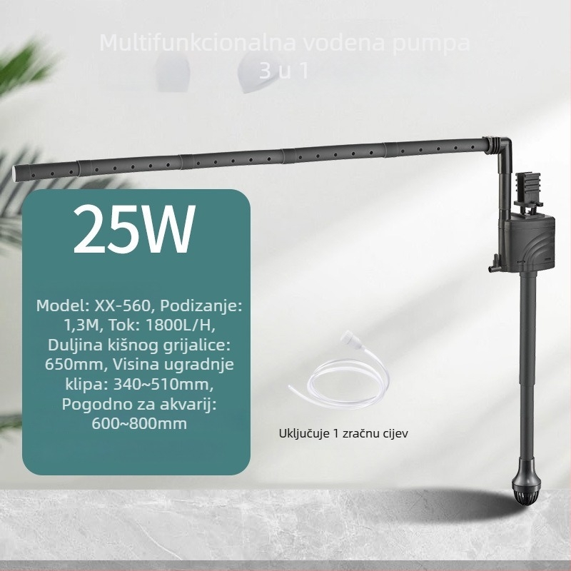 Tri u jedan potopna pumpa za akvarij s gornjim filtrom, ugrađena pumpa za oksigenaciju i cirkulaciju, tih rad