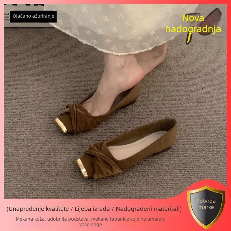 Ženske slip-on plošne cipele za svakodnevnu upotrebu, kvadratni vrh, niski pet 1-3 cm, gumena potplata, ulošak od Super Fiber