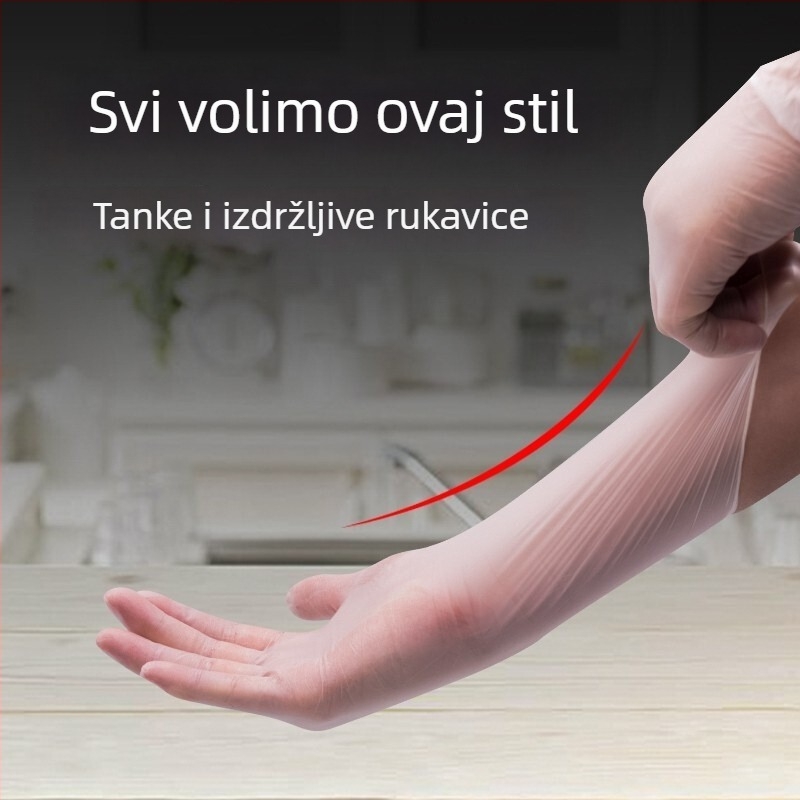 Jednokratne PVC rukavice – vodootporne, antistatične, hrane klase; za pranje kose, friziranje i preradu hrane.