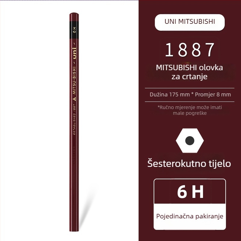 Uni Pencil Mitsubishi 1887 olovka za ispitivanje tvrdoće 6B-9H za skice i crtanje