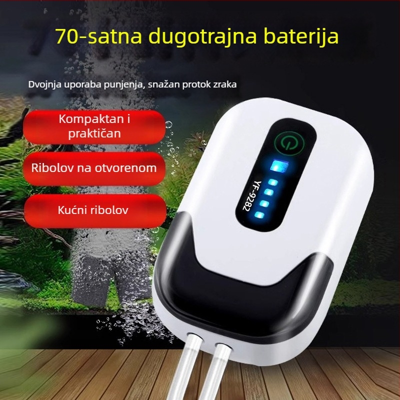 Prijenosni aerator s pumpom za kisik za akvarij i ribolov – USB, litijska baterija, velika kapacitet zraka, dugotrajna baterija, dvostruka namjena za akvarij i ribolov