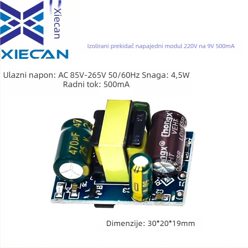 Modul napajanja 220V AC ulaz, 9V DC izlaz 0,5A, izolirani buck konverter, zaštita od pretjeranog strujnog opterećenja (Industrijski)