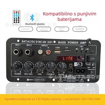 12V ploča automatskog pojačala sa zaslonom, kompatibilna s punjivom baterijom, Bluetooth karaoke modul napajanja