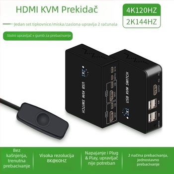 KM-H201B KVM USB prekidač HDMI/DP, 2 hostova, dvostruki monitor, 3840x2160@60Hz