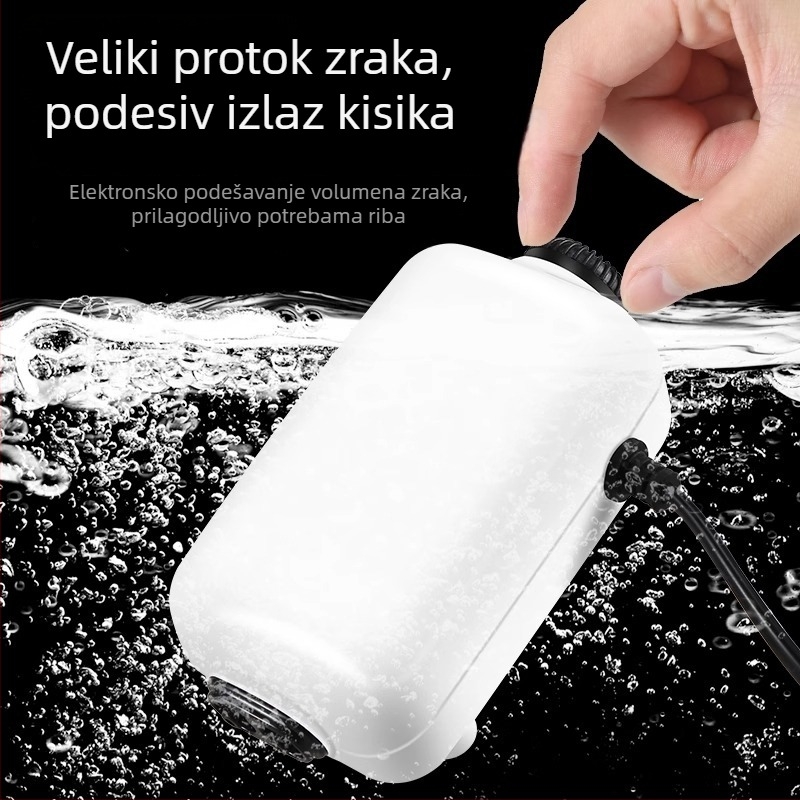 Mala akvarijska pumpa za kisik, ultra tiha, podesiv protok zraka, motor s bakrenim jezgrom, integrirana zračna komora, kamen za mjehuriće uključen