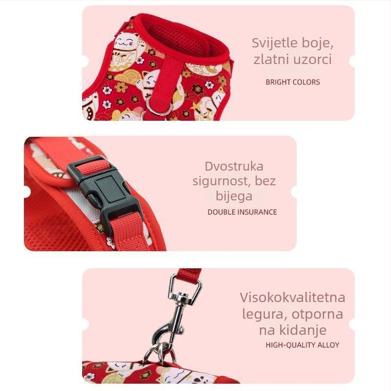 Mačji prsni remen s povodom — poliester; podrijetlo Guangdong; ne povlači se; za mačke