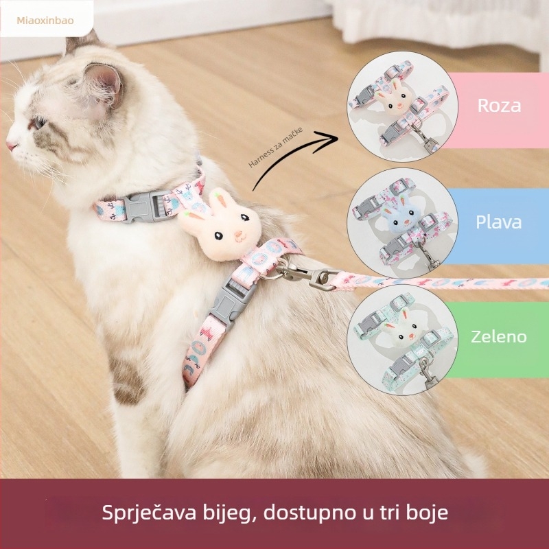 Meow Heart Treasure najlonska povodica za mačke s crtežom zeca i ušima, protiv bijega