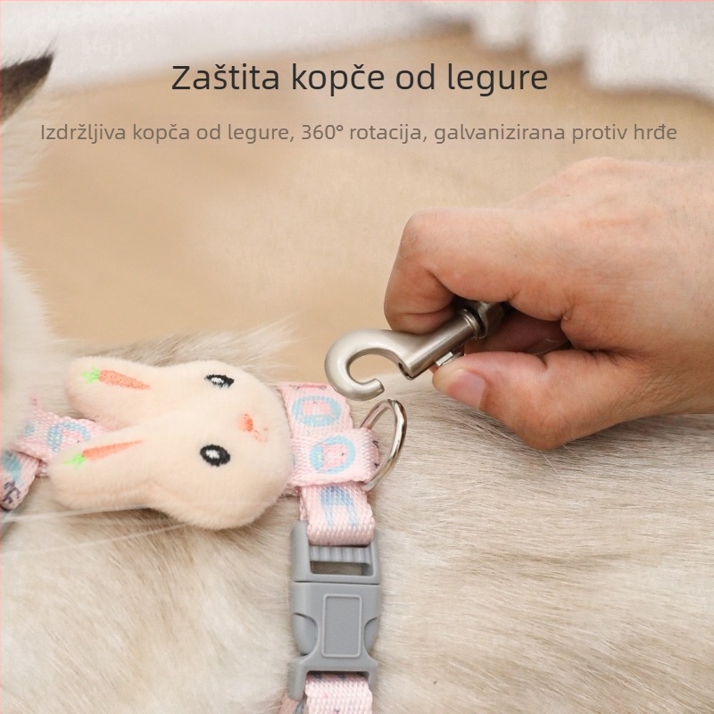 Meow Heart Treasure najlonska povodica za mačke s crtežom zeca i ušima, protiv bijega
