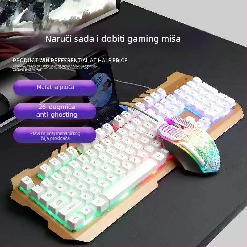 Žični set tipkovnice i miša s USB priključcima, optički 1200 DPI, LED osvjetljenje, za desktop i laptop