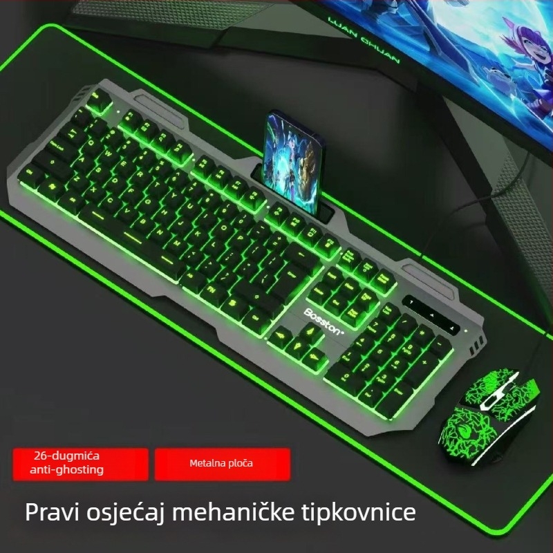 Žični set tipkovnice i miša s USB priključcima, optički 1200 DPI, LED osvjetljenje, za desktop i laptop