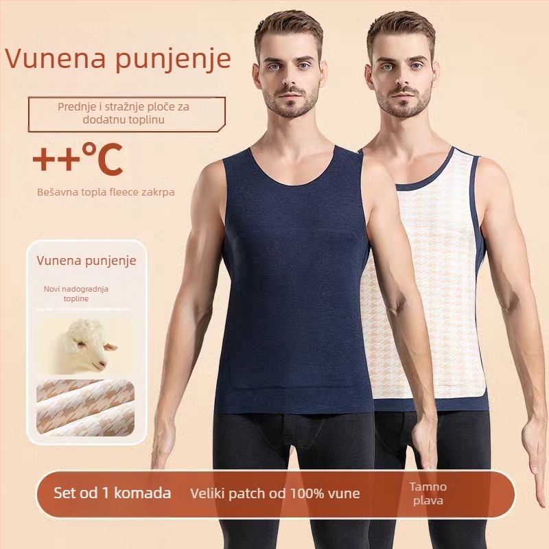 Muška termalna vesta s dvostrukim slojem, okrugli izrez, debeli materijal 201-250 g/m², acetate fiber 95-100%